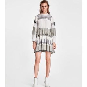 Zara Mini Embroidered Contrasting Dress